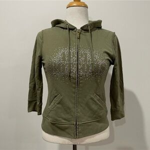 Vintage Apple Bottoms Green Zip-up Bling Rhinestone Hoodie with Pockets Y2K